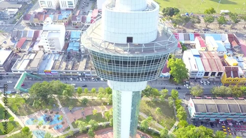 Teruntum Tower at Kuantan Pahang Drone view. The pan down and zoom out overview the tower and it surrounding area. photo