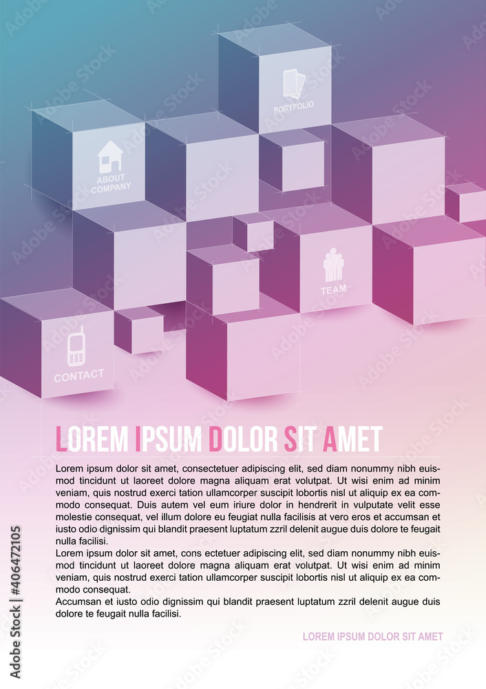 Brochure, flyer, poster vector template background with cubes