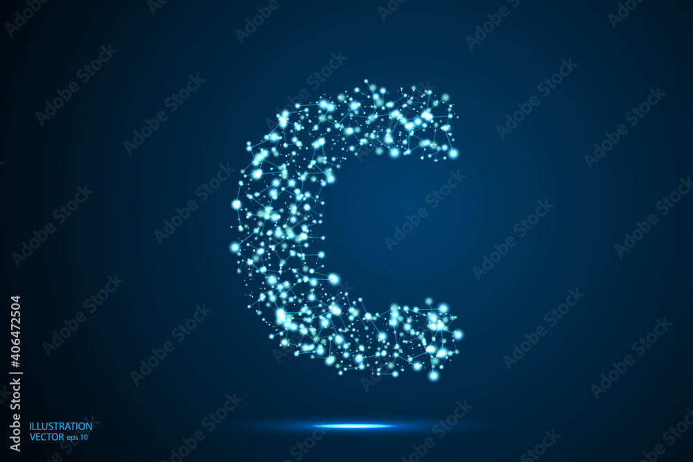 English letters abstract font consists 3d of triangles, lines, dots and connections. On a dark blue background cosmic universe stars, meteorites, galaxies. Vector illustration EPS 10. English letters abstract font consists 3d of triangles, lines, dots and connections. On a dark blue background cosmic universe stars, meteorites, galaxies. Vector illustration EPS 10.