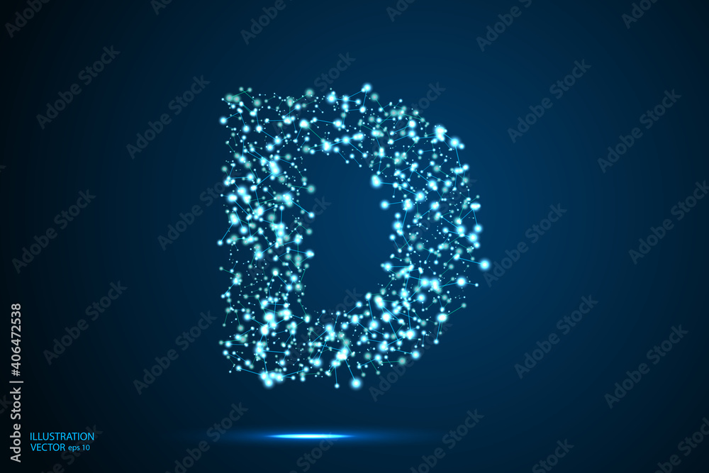 English letters abstract font consists 3d of triangles, lines, dots and connections. On a dark blue background cosmic universe stars, meteorites, galaxies. Vector illustration EPS 10. English letters abstract font consists 3d of triangles, lines, dots and connections. On a dark blue background cosmic universe stars, meteorites, galaxies. Vector illustration EPS 10.