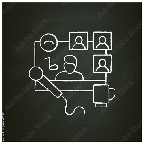 Karaoke meetup chalk icon. Meeting together concept. Internet streaming website. Live stream. Social distanced singing party. Remote public event. Isolated vector illustration on chalkboard