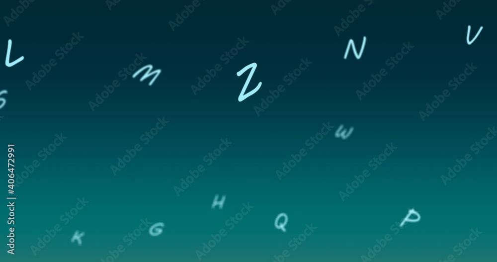 Digital animation of multiple alphabets floating against green and blue gradient background Digital animation of multiple alphabets floating against green and blue gradient background