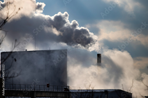 Factory pipe polluting air, environmental problems, smoke from chimneys © erika8213