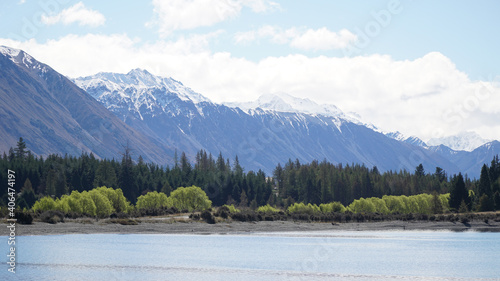 Mountain and Lake Nature Landscapes at Lake Ohau on the South Island of New Zealand.