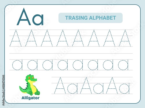 Alphabet tracing practice Letter A. Tracing practice worksheet. Learning alphabet activity page.