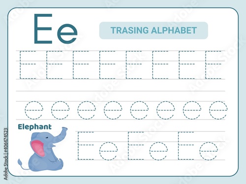 Alphabet tracing practice Letter E. Tracing practice worksheet. Learning alphabet activity page.