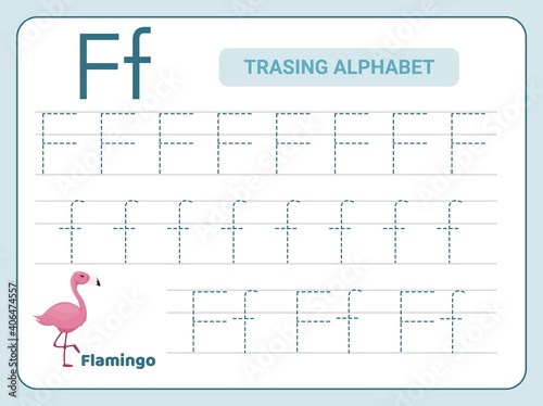 Alphabet tracing practice Letter F. Tracing practice worksheet. Learning alphabet activity page.