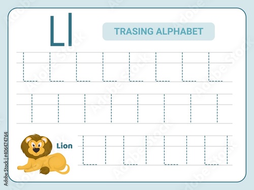 Alphabet tracing practice Letter L. Tracing practice worksheet. Learning alphabet activity page.