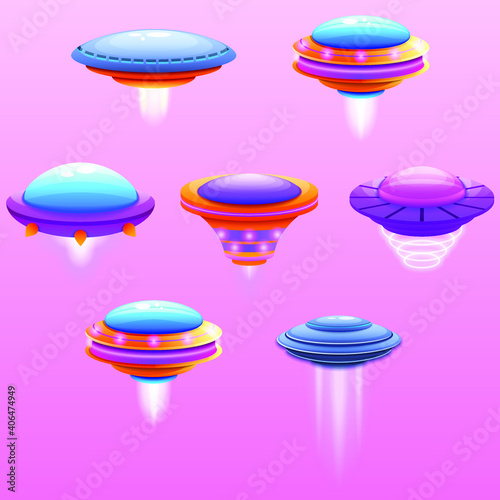 Set Abstract Collection Unidentified Flying Object Alien Ufo Logo Vector Icon Symbol