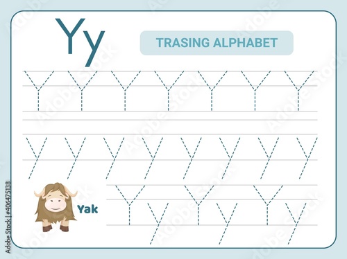 Alphabet tracing practice Letter Y. Tracing practice worksheet. Learning alphabet activity page.