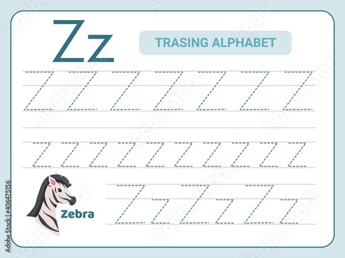Alphabet tracing practice Letter Z. Tracing practice worksheet. Learning alphabet activity page.