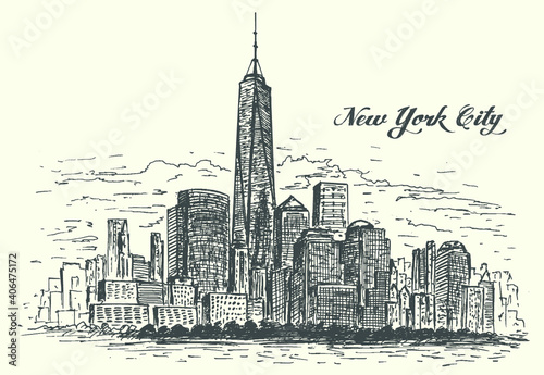 New York Manhattan hand drawn isolated vector illustration

