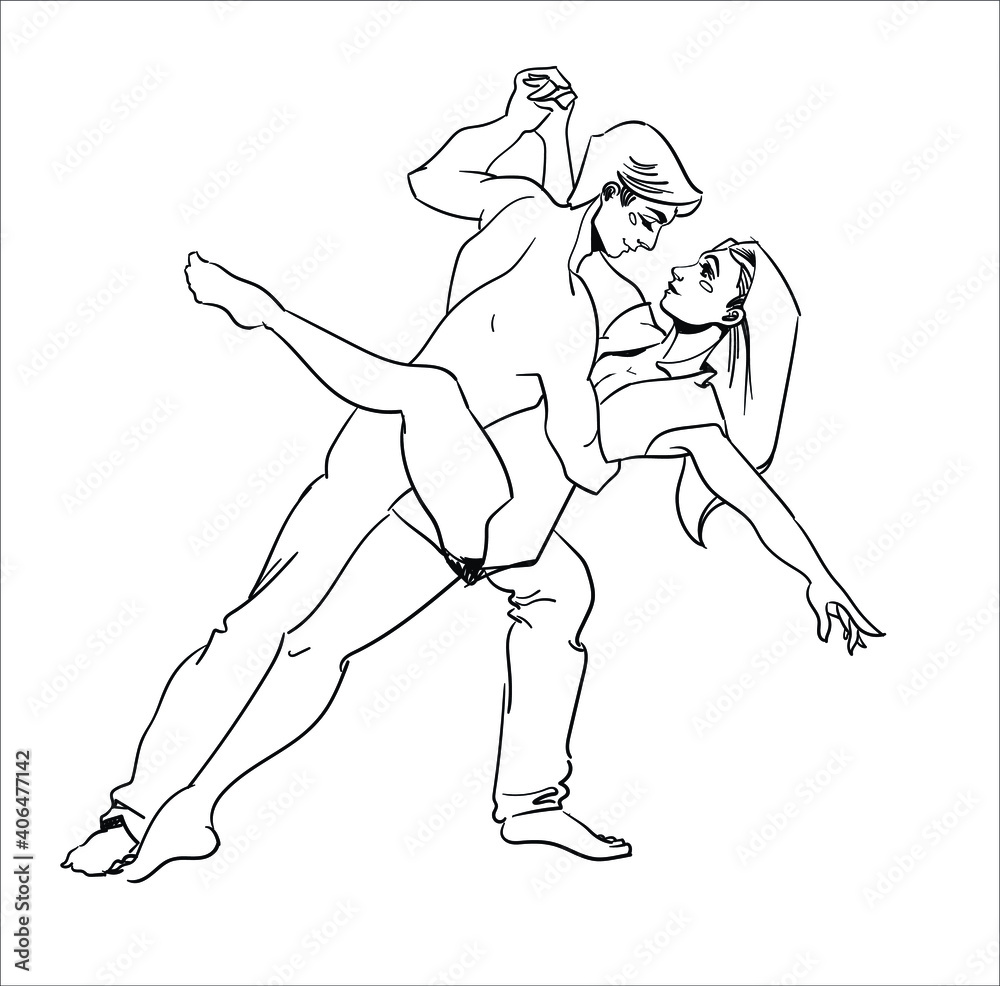 Vector image of a dancing couple.Line drawing, live line, tango