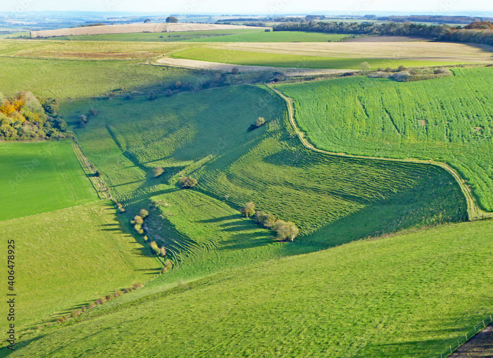 Aerial view of the fields at Monks Down in Wiltshire Aerial view of the fields at Monks Down in Wiltshire