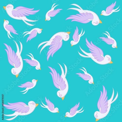 Illustration pattern seagull in style tattoo with colors and background for fashion design or other products