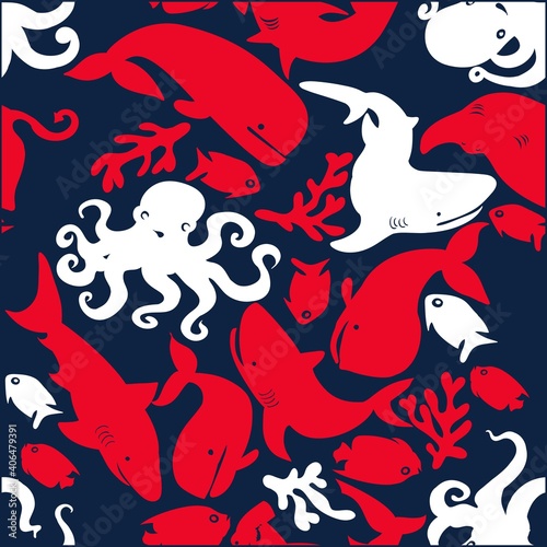 Illustration pattern sea life with two colors and background for fashion design and other products.