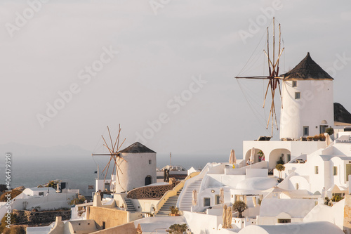 windmill in oia city on Santorini island, Greece