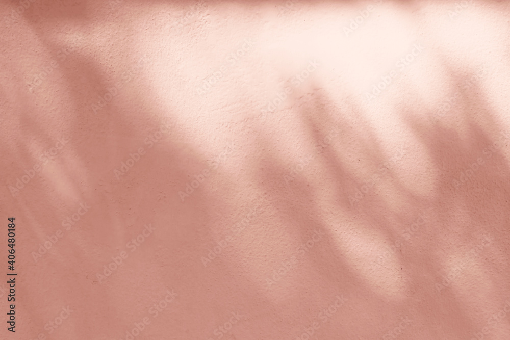 Nature Leaves on Rose Gold Paint Concrete Wall Background.