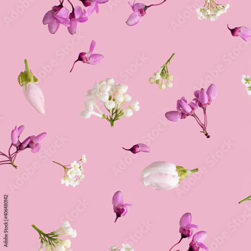 Beautiful spring flowers on a pink background.