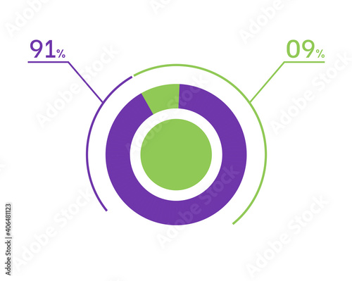 91 9 percent pie chart. 9 91 infographics. Circle diagram symbol for business, finance, web design, download, progress