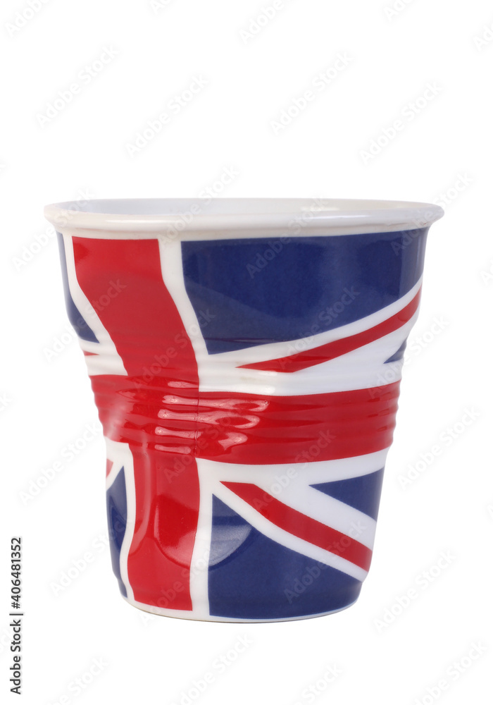 Ceramic mug with British flag. Isolated object on white background Ceramic mug with British flag. Isolated object on white background