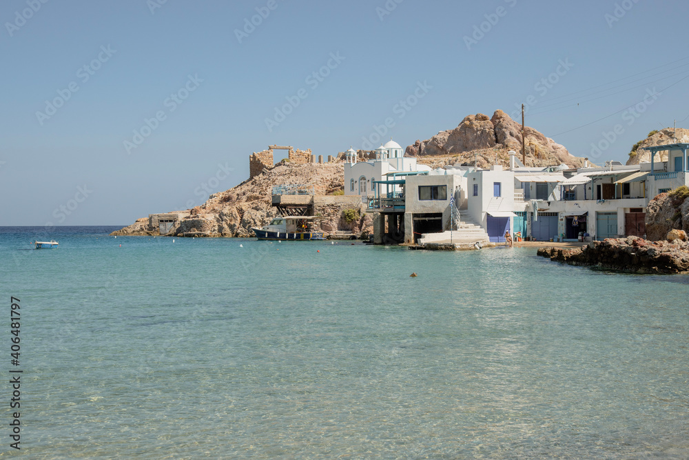 small fishing village on Milos island, Greece
