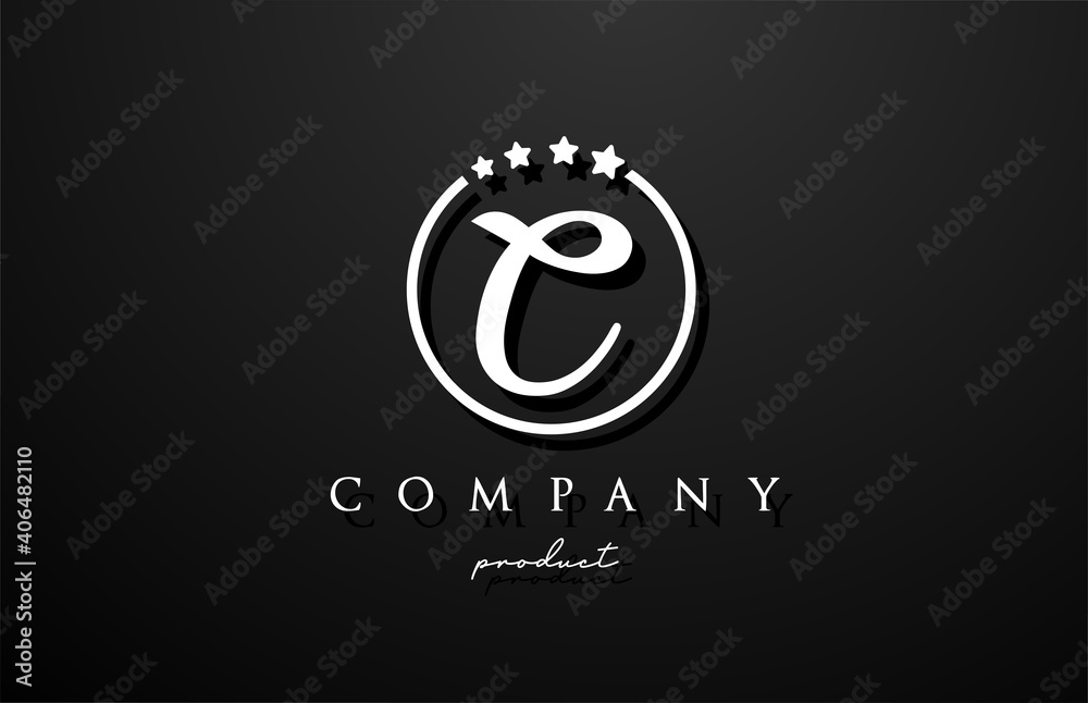 C alphabet letter logo for corporate and company in black and white color. Design with circle and star. Can be used for a luxury brand C alphabet letter logo for corporate and company in black and white color. Design with circle and star. Can be used for a luxury brand