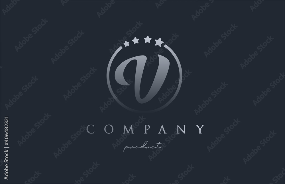V blue grey alphabet letter logo for corporate and company. Design with circle and star. Can be used for a luxury brand