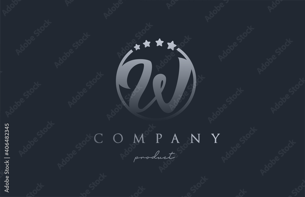 W blue grey alphabet letter logo for corporate and company. Design with circle and star. Can be used for a luxury brand W blue grey alphabet letter logo for corporate and company. Design with circle and star. Can be used for a luxury brand