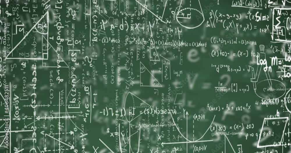 Digital animation of mathematical equations moving against mathematical symbols on green background Digital animation of mathematical equations moving against mathematical symbols on green background