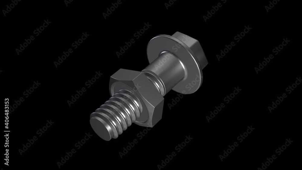 Bolt and nut. The animation of the tightening nut and bolt metal Grey. The bolt is at an angle. Nut on the front. . Video without background. Isolated object with an alpha channel. 4444 4k 3D. Bolt and nut. The animation of the tightening nut and bolt metal Grey. The bolt is at an angle. Nut on the front. . Video without background. Isolated object with an alpha channel. 4444 4k 3D.