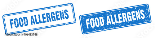 food allergens stamp set. food allergens square grunge sign