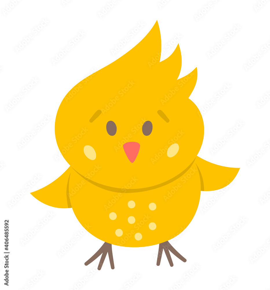 Vector funny chick icon. Spring, Easter or farm little bird illustration. Cute yellow chicken isolated on white background. . Vector funny chick icon. Spring, Easter or farm little bird illustration. Cute yellow chicken isolated on white background. .
