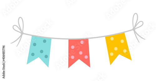 Vector rectangle flags for holidays decoration. Cute funny hanging carnival pennants illustration for card, invitation, banner design. Bright festival or fair garland isolated on white background. .