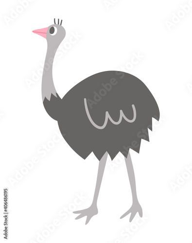 Vector ostrich icon isolated on white background. Cute African bird illustration for kids.