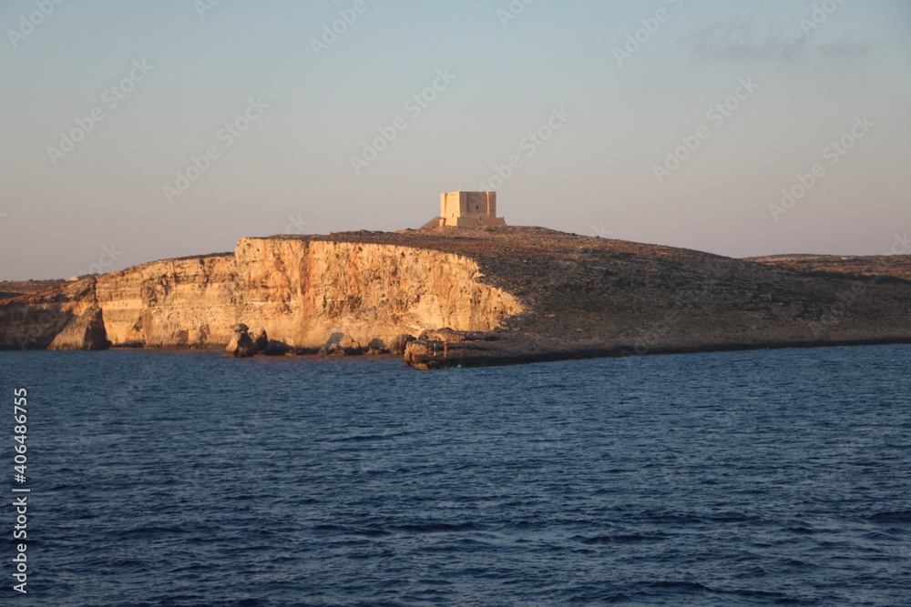 View to St mary’s tower on Comino, Malta