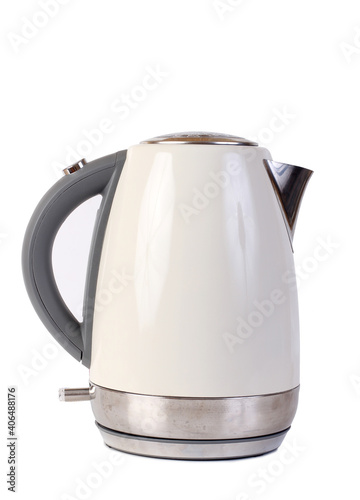 Metal electric kettle. Isolated object on white background