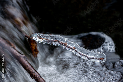 Photography ice on a winterbranch, nacka, sverige, sweden, stockholm