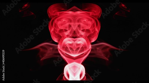 Psychedelic fantasies of colored smoke. Psychodiagnostic test - symmetrical color blot. Axial slice of a magnetic resonance imager of a fantastic creature in dynamics. photo