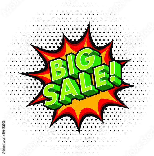 Big Sale Effect with Halftone in Comic Book Style. Vector Design Element. Retro Sticker.
