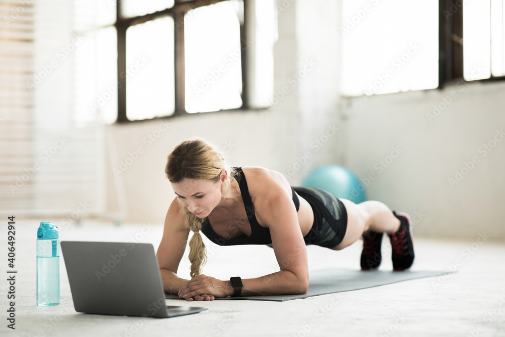 Online workout at home or gym with technology in self-isolation Online workout at home or gym with technology in self-isolation