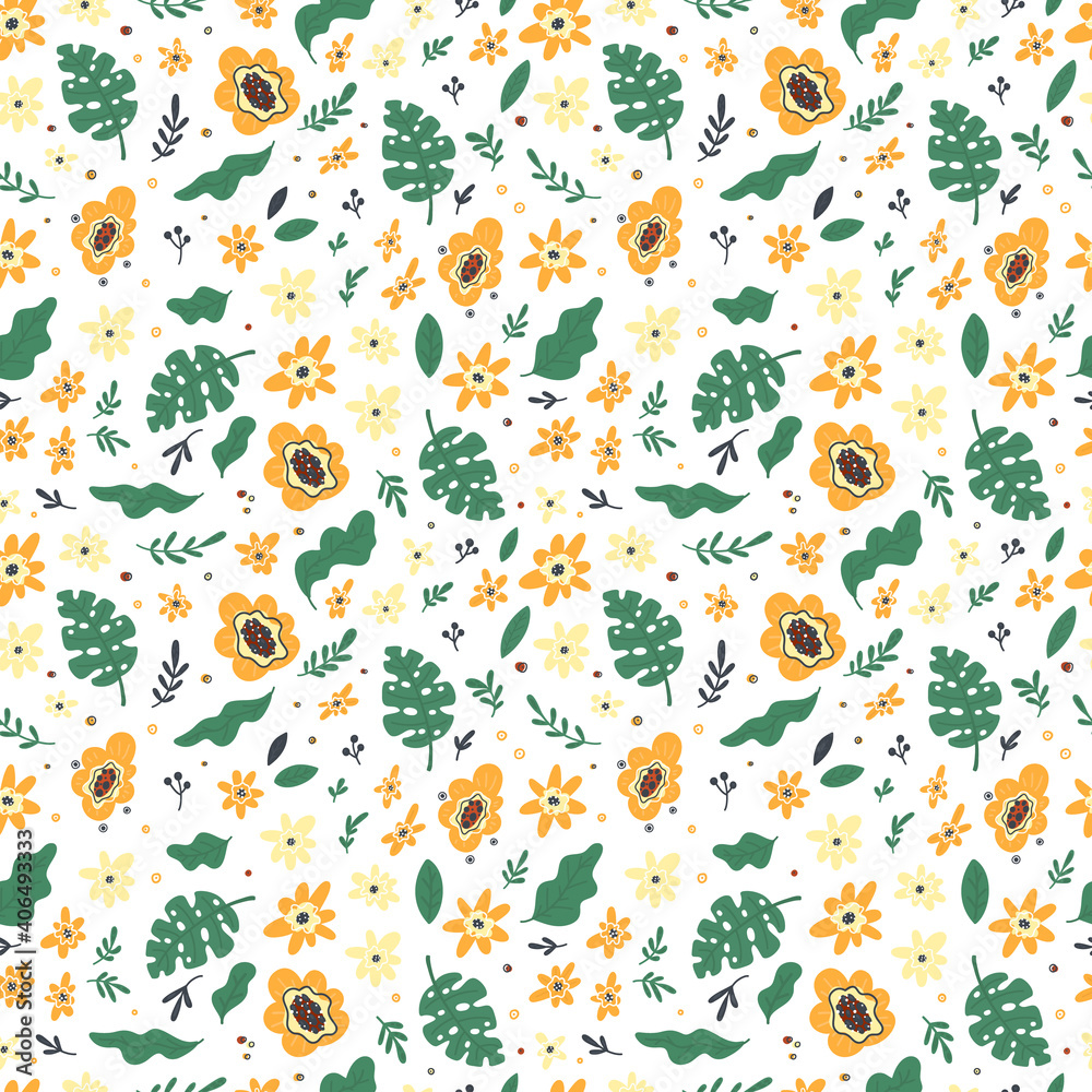 Floral seamless patterns, spring summer backdrop. Hand drawn surface pattern