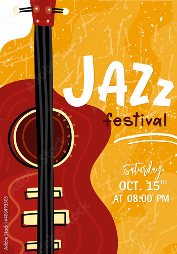 Jazz festival poster template. Lettering and floral decoration