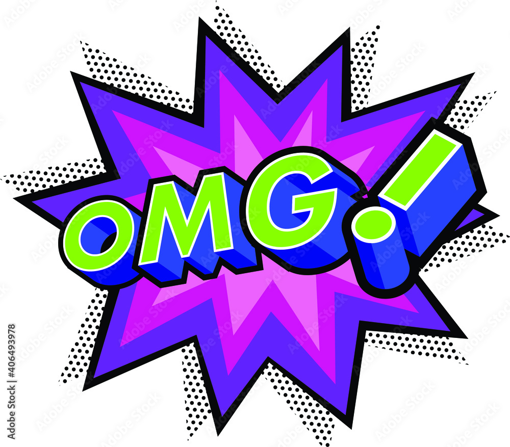 Omg Effect with Halftone in Comic Book Style. Vector Design Element. Retro Sticker. Global Colors Used.Three Dimensions. Global Colors. Omg Effect with Halftone in Comic Book Style. Vector Design Element. Retro Sticker. Global Colors Used.Three Dimensions. Global Colors.