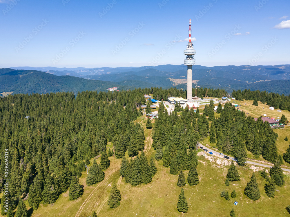 Obraz premium Rhodope Mountains and Snezhanka tower, Bulgaria
