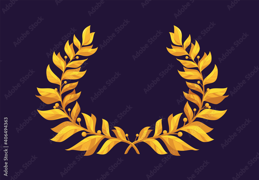 Vector illustration of Golden olive branches, a wreath of the winner, you win