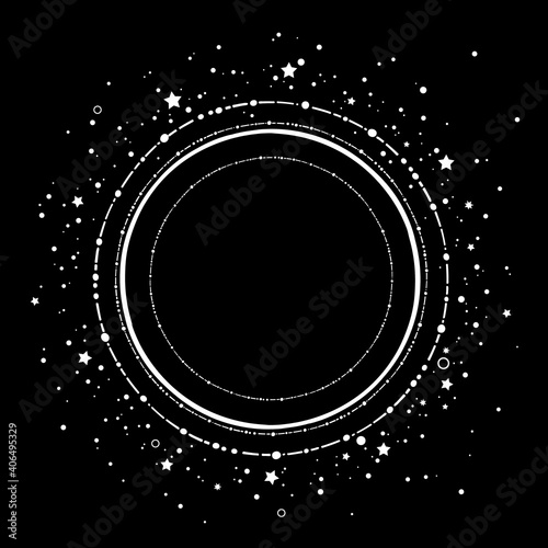 round frame with an ornament of scattered shiny stars