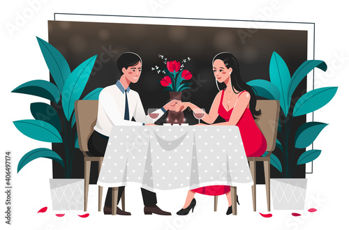 Young couple enjoying a romantic dinner date