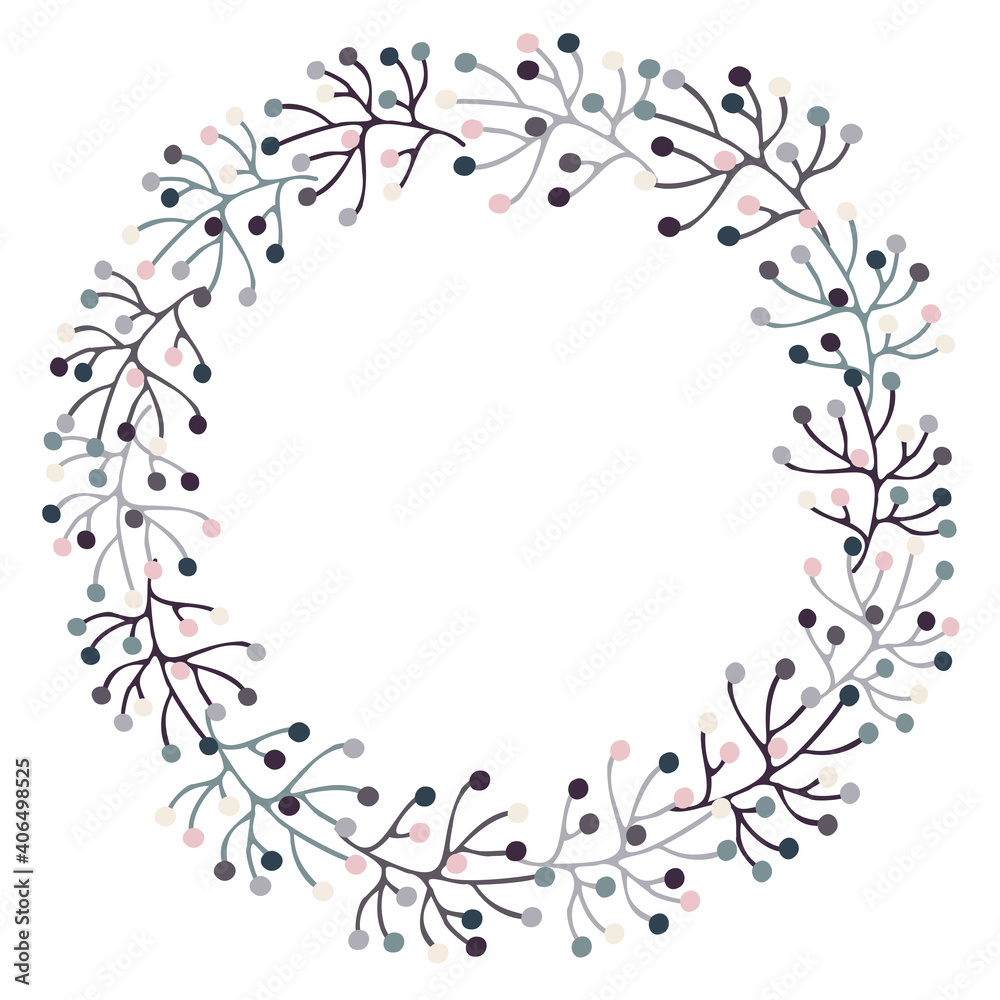 Vector ornamental autumn isolated floral vignette botanical design garland of branches with dots