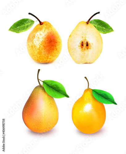 Photo multicolored bright pears set on a white background